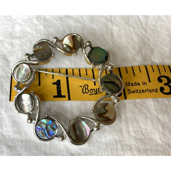 Abalone Shell Circle Pin Brooch Silver Tone Estate Jewelry - Picture 4 of 4